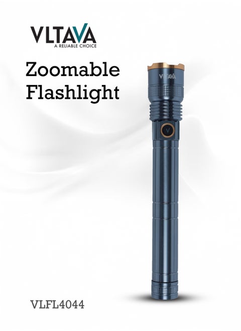 Vltava Zoomable LED Flashlight – 1000 Lumens, Rechargeable 4000mAh Li-ion Battery, Aircraft Aluminum Body, 4 Light Modes, 15W Laser Power VLFL4044