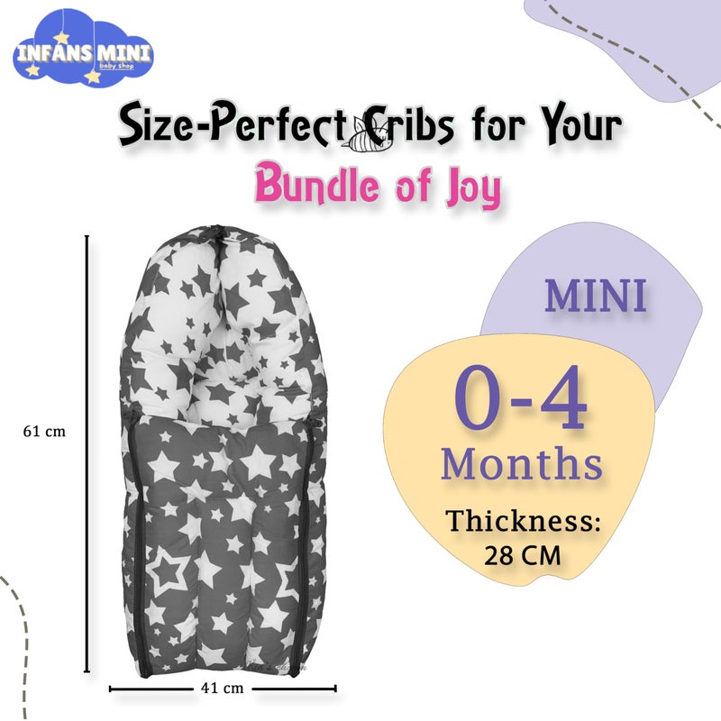 Infans Mini Star-Multi Mini 3 in 1 Baby's Cotton Bed Cum Carry Bed Printed Baby Sleeping Bag-Baby Bed-Infant Portable for Unisex Easily Portable, Light Weight Carry for New Born 0-4 Months Old(Grey) - Image 2