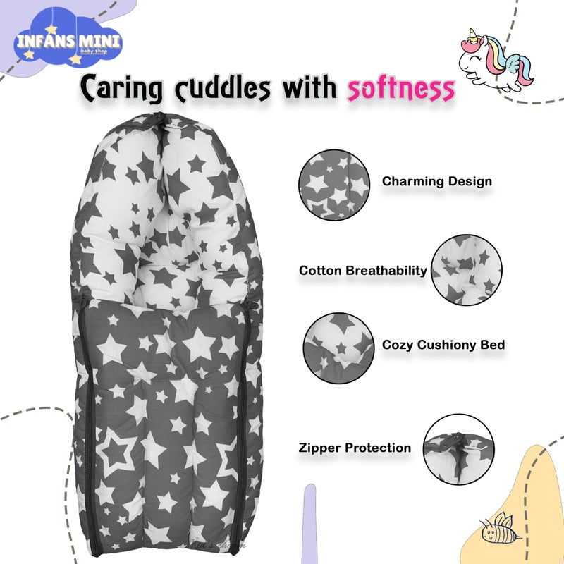 Infans Mini Star-Multi Mini 3 in 1 Baby's Cotton Bed Cum Carry Bed Printed Baby Sleeping Bag-Baby Bed-Infant Portable for Unisex Easily Portable, Light Weight Carry for New Born 0-4 Months Old(Grey) - Image 4