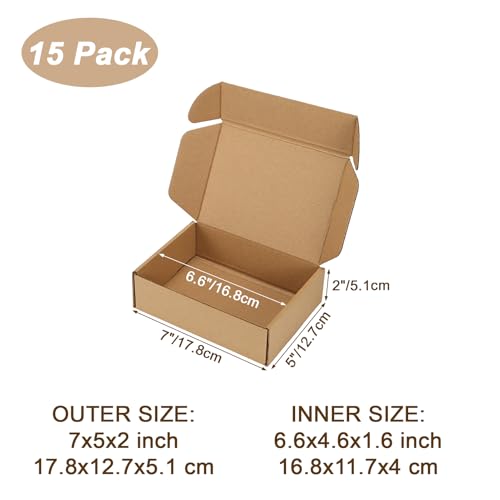 Serwrsw 7x5x2 inch Shipping Boxes Set of 15 Brown, Inner Size 6.6x4.6x1.6 inch Cardboard Box Mailers for Small Business Packaging Mailing or Gift Wrapping Giving - Image 3