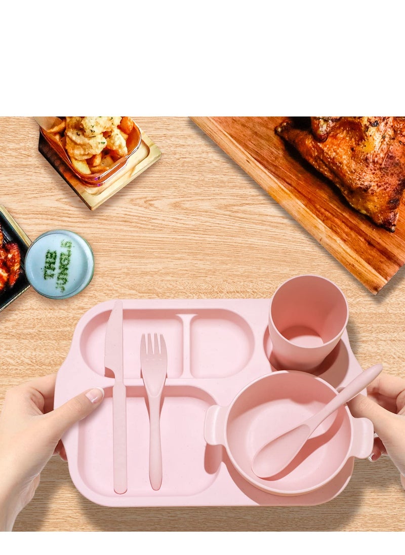 MIXDE - 24 Pcs Wheat Straw Dinnerware Cutlery Set Including Divided Plates Microwave Dishwasher Safe Bowl Unbreakable Tableware Straw Cutlery Spoon Knife Fork Cup - Image 1