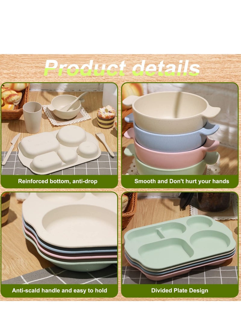 MIXDE - 24 Pcs Wheat Straw Dinnerware Cutlery Set Including Divided Plates Microwave Dishwasher Safe Bowl Unbreakable Tableware Straw Cutlery Spoon Knife Fork Cup - Image 1
