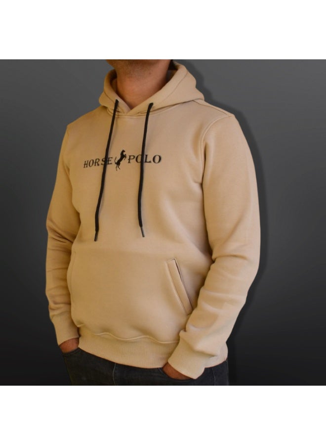 Horse Polo Hoodie Sweatshirt for men,Beige - Image 4