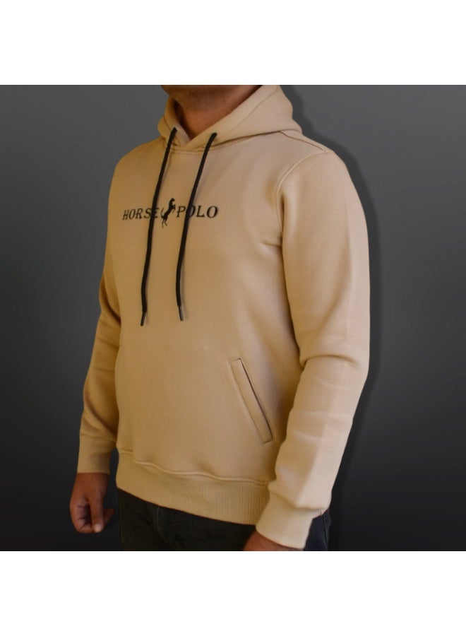 Horse Polo Hoodie Sweatshirt for men,Beige - Image 2
