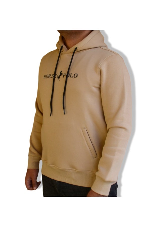 Horse Polo Hoodie Sweatshirt for men,Beige - Image 1