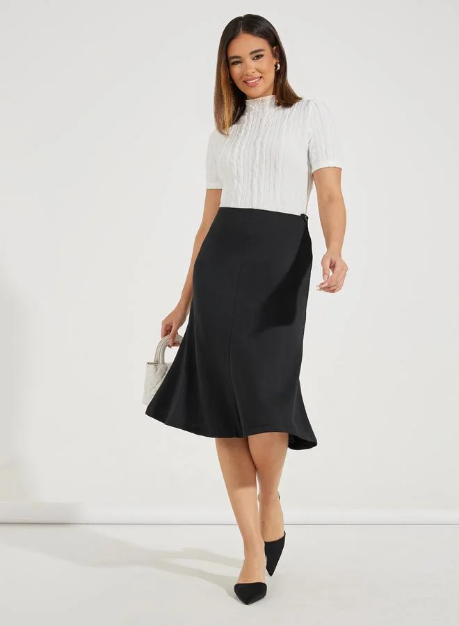 Styli Solid Flared Midi Skirt with Side Zip