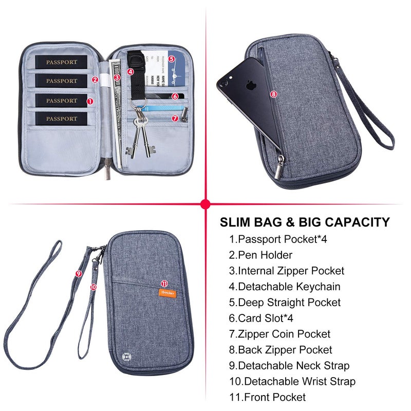 jiemei RFID Family Passport Wallet Holder Waterproof, Travel Document Organizer Credit Card Clutch Bag for Men Women - Image 3