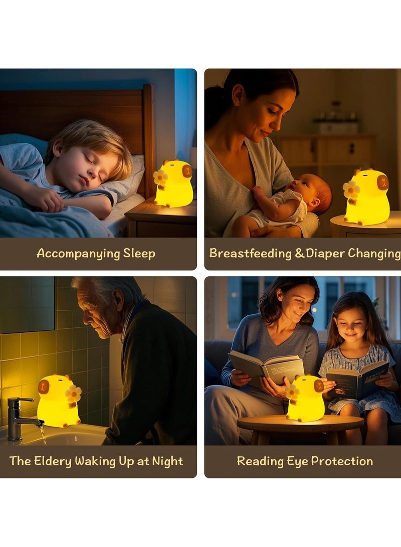 Capybara Nursery night light, 7 color RGB mode, 3 level brightness warm light mode, touch control, 30 minutes automatic shutdown timer, free of BPA and food grade silicone, children's gift - Image 4