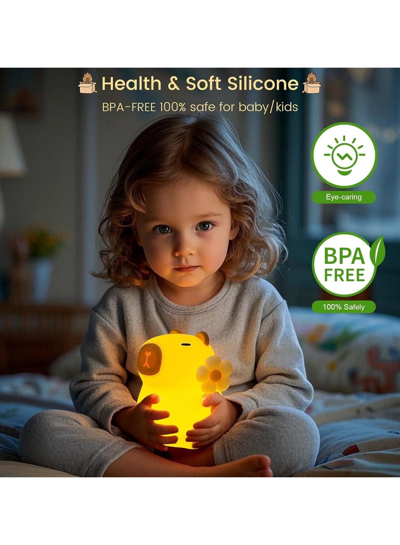 Capybara Nursery night light, 7 color RGB mode, 3 level brightness warm light mode, touch control, 30 minutes automatic shutdown timer, free of BPA and food grade silicone, children's gift - Image 3