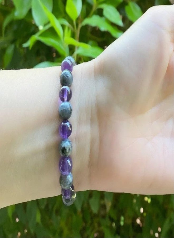 Sukhad Natural Amethyst & Black Stone Beaded Bracelet for Men & Women | Healing Crystal Stretch Bracelet | Unisex Spiritual Energy Bracelet | Meditation & Gift Jewelry - Image 3