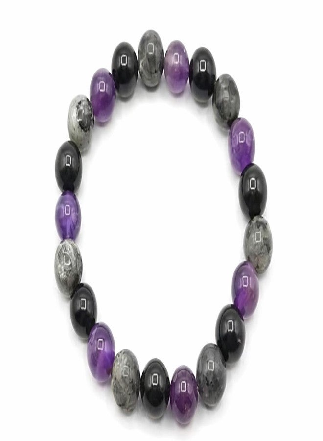 Sukhad Natural Amethyst & Black Stone Beaded Bracelet for Men & Women | Healing Crystal Stretch Bracelet | Unisex Spiritual Energy Bracelet | Meditation & Gift Jewelry - Image 1