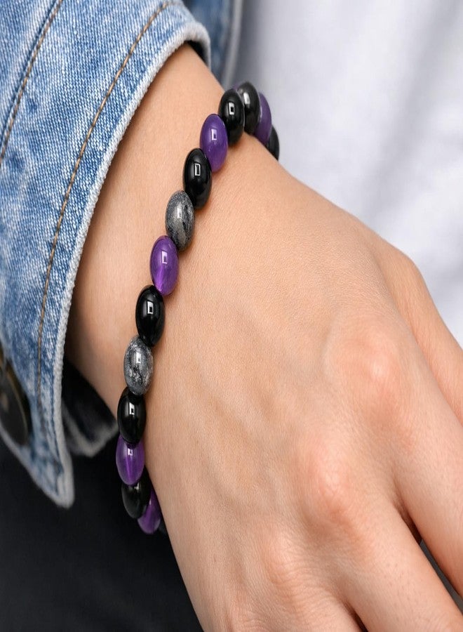 Sukhad Natural Amethyst & Black Stone Beaded Bracelet for Men & Women | Healing Crystal Stretch Bracelet | Unisex Spiritual Energy Bracelet | Meditation & Gift Jewelry - Image 4
