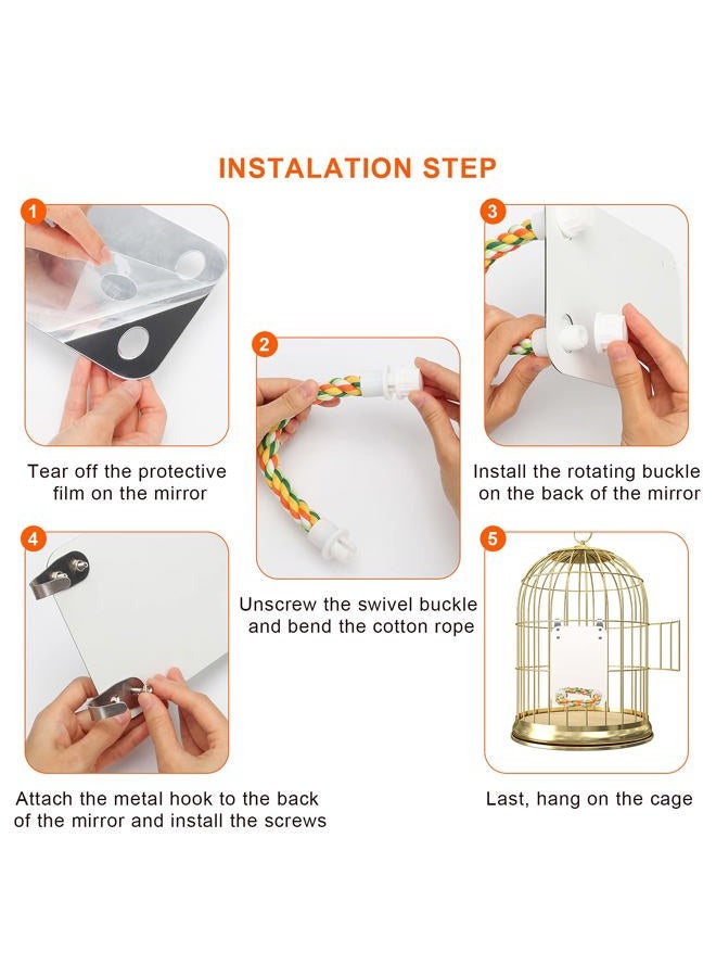 Ahier 7 Inch Bird Mirror with Rope Perch, Bird Toys Swing Parrot Grinding Stone with Bell for Parakeet Cockatoo Cockatiel Lovebirds Canaries - Image 4