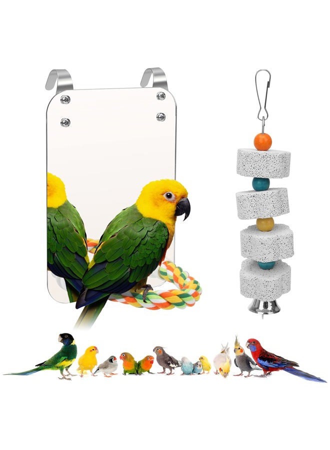 Ahier 7 Inch Bird Mirror with Rope Perch, Bird Toys Swing Parrot Grinding Stone with Bell for Parakeet Cockatoo Cockatiel Lovebirds Canaries - Image 1