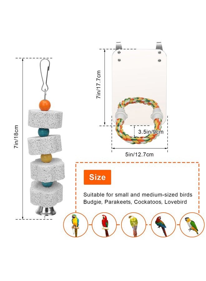 Ahier 7 Inch Bird Mirror with Rope Perch, Bird Toys Swing Parrot Grinding Stone with Bell for Parakeet Cockatoo Cockatiel Lovebirds Canaries - Image 2