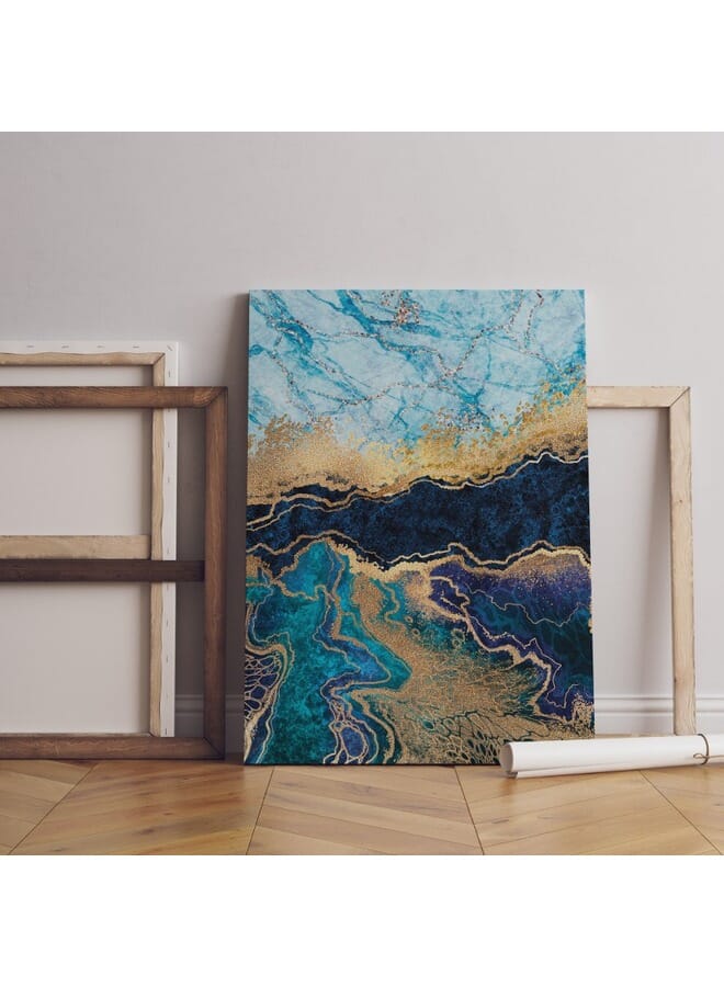 Home Gallery Abstract Blue Marble Texture Gold Foil And Glitter Canvas Wall Art - Image 1