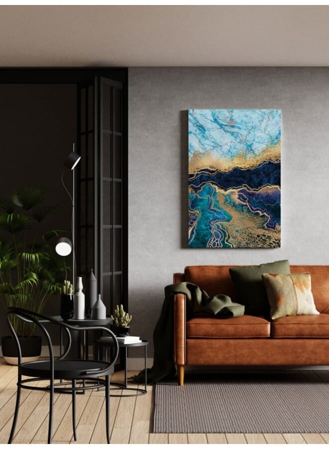 Home Gallery Abstract Blue Marble Texture Gold Foil And Glitter Canvas Wall Art - Image 5
