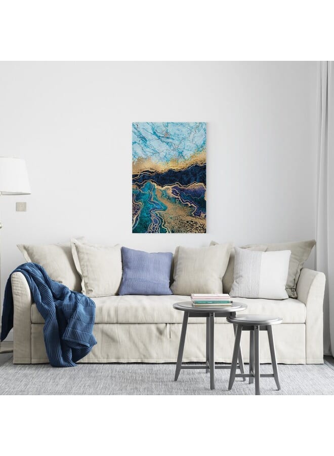 Home Gallery Abstract Blue Marble Texture Gold Foil And Glitter Canvas Wall Art - Image 3