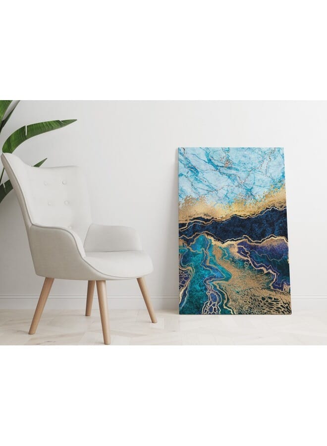 Home Gallery Abstract Blue Marble Texture Gold Foil And Glitter Canvas Wall Art - Image 4