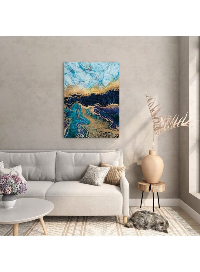 Home Gallery Abstract Blue Marble Texture Gold Foil And Glitter Canvas Wall Art - Image 2