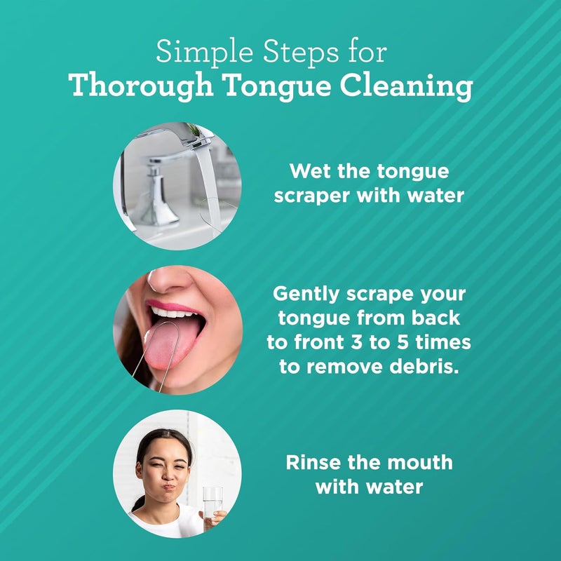 GuruNanda Tongue Scraper, Stainless Steel for Oral Hygiene, Bad Breath Treatment, Medical Grade 100% Cleaner with Travel Case Adults & Kids, Silver, 2 Count (Pack of 1) U Shaped - Image 4