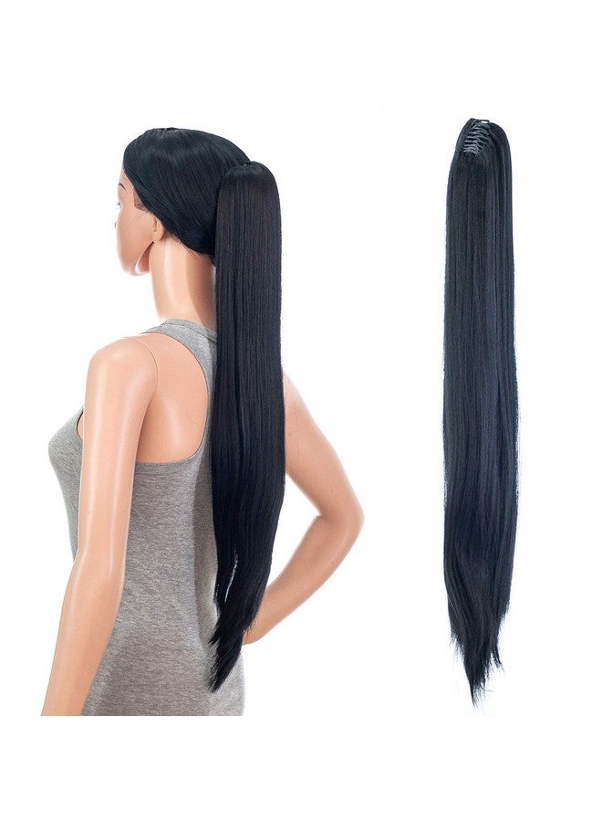 SWACC 28Inch Long Straight Claw Clip Ponytail Extensions Synthetic Hair Extensions Ponytail Jaw Clip Hair Pieces For Women (1Boff Black) - Image 1