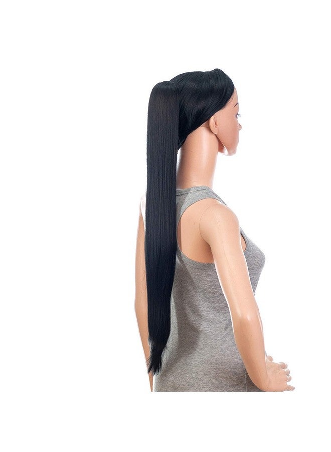 SWACC 28Inch Long Straight Claw Clip Ponytail Extensions Synthetic Hair Extensions Ponytail Jaw Clip Hair Pieces For Women (1Boff Black) - Image 4