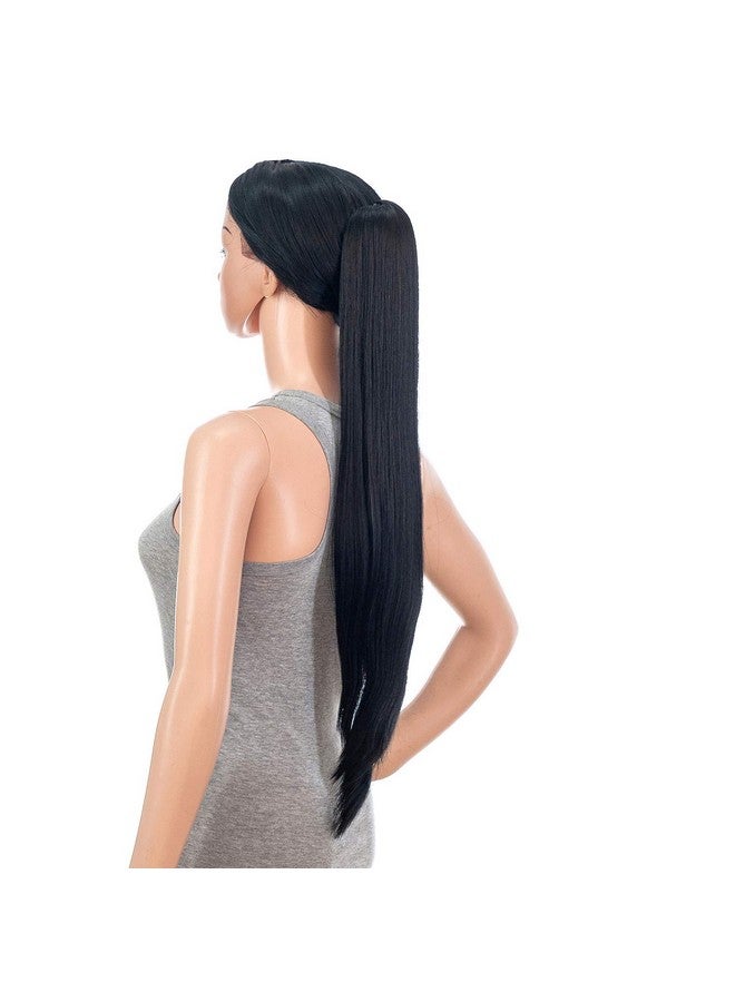 SWACC 28Inch Long Straight Claw Clip Ponytail Extensions Synthetic Hair Extensions Ponytail Jaw Clip Hair Pieces For Women (1Boff Black) - Image 5
