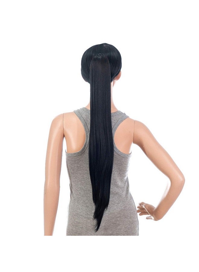 SWACC 28Inch Long Straight Claw Clip Ponytail Extensions Synthetic Hair Extensions Ponytail Jaw Clip Hair Pieces For Women (1Boff Black) - Image 3
