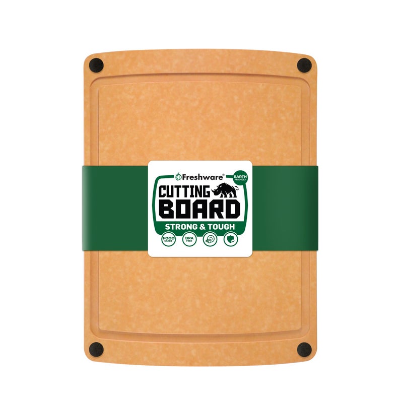 Freshware Wood Cutting Board for Kitchen Juice Groove NonSlip Silicone Feet Dishwasher Safe Medium 12 x 9 Natural