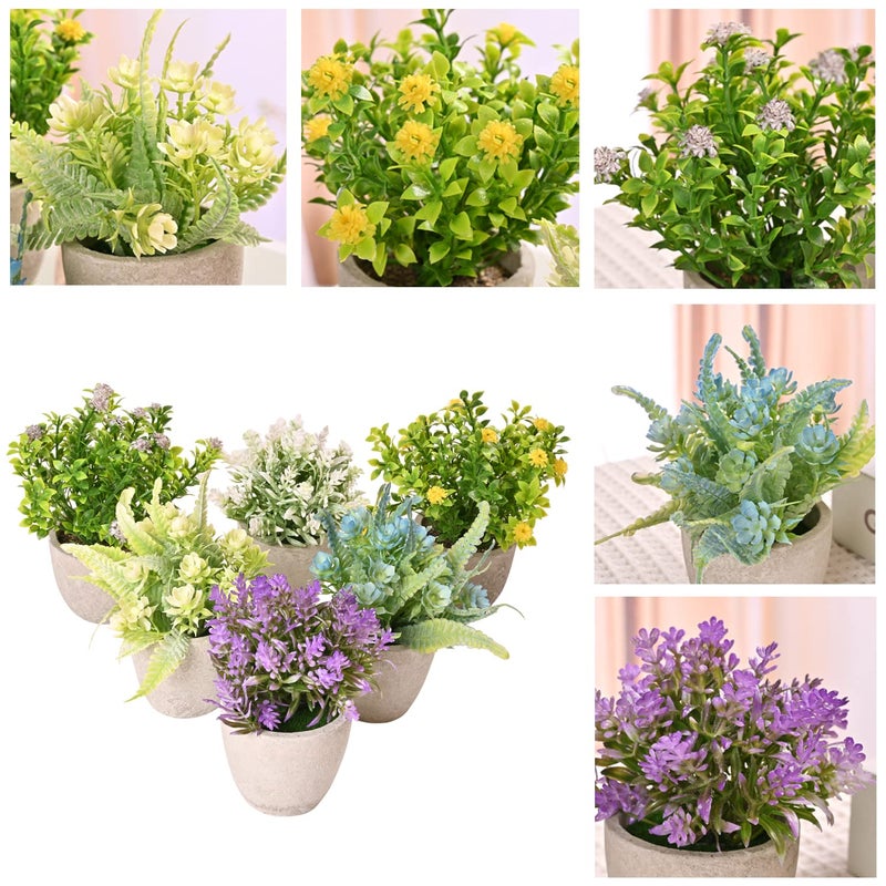 LUEUR Set of 6 Potted Artificial Flowers Arrangement, Fake Flowers with Vases Faux Flowers in Pot for Centerpiece Table Decorations Spring Decor for Home Office Desktop - Image 2