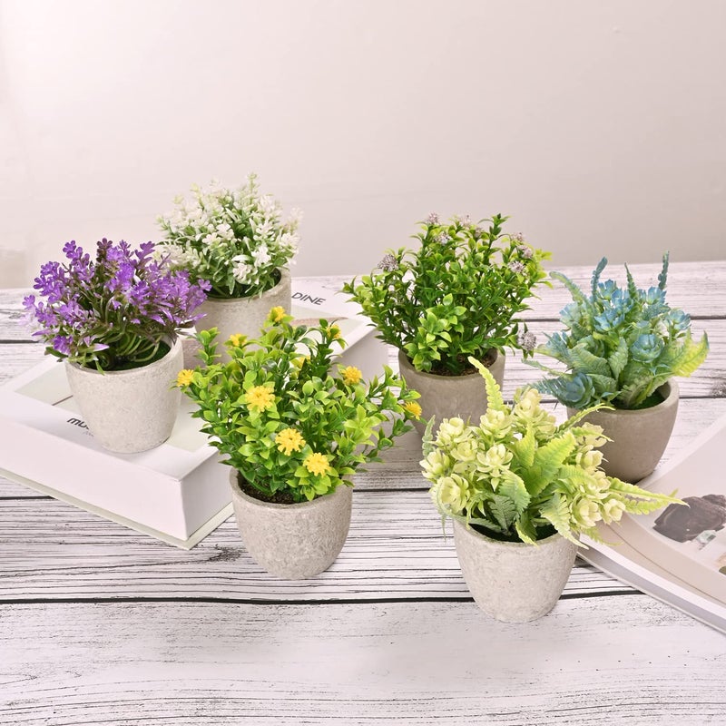 LUEUR Set of 6 Potted Artificial Flowers Arrangement, Fake Flowers with Vases Faux Flowers in Pot for Centerpiece Table Decorations Spring Decor for Home Office Desktop - Image 4