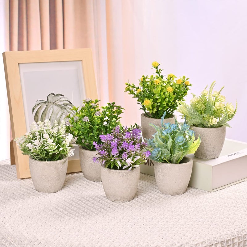 LUEUR Set of 6 Potted Artificial Flowers Arrangement, Fake Flowers with Vases Faux Flowers in Pot for Centerpiece Table Decorations Spring Decor for Home Office Desktop - Image 3