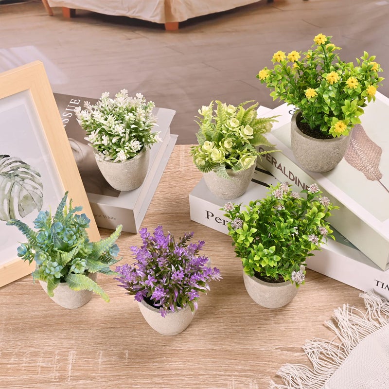 LUEUR Set of 6 Potted Artificial Flowers Arrangement, Fake Flowers with Vases Faux Flowers in Pot for Centerpiece Table Decorations Spring Decor for Home Office Desktop - Image 5