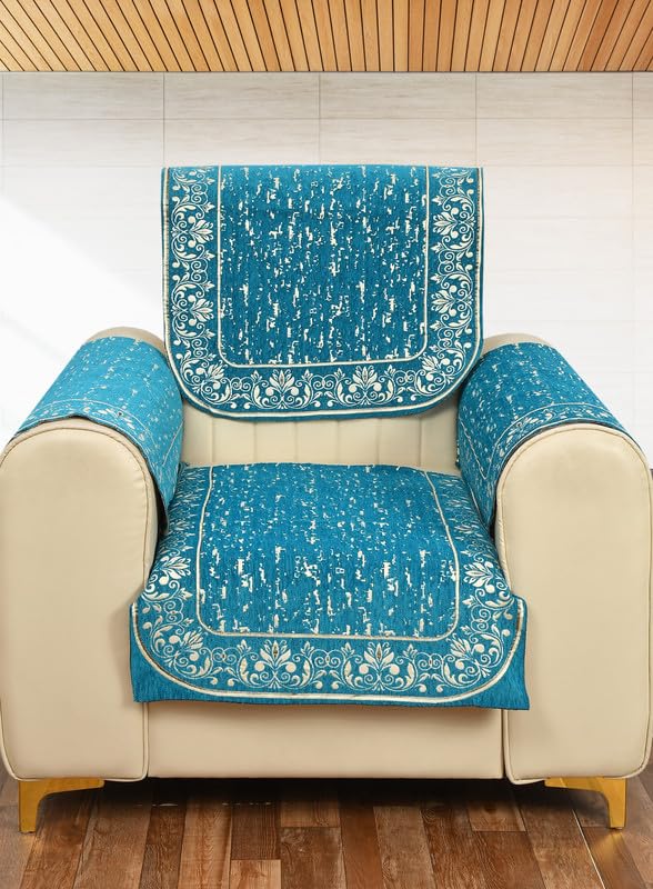 Dazzling DECOR Velvet Sofa Cover 5 Seater with 5 Pieces Cushion and 1 Piece Table Cover Sofa Slipcovers for Living Room - Aqua - Image 2