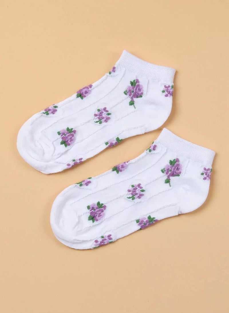 Flower Pattern Ankle Socks