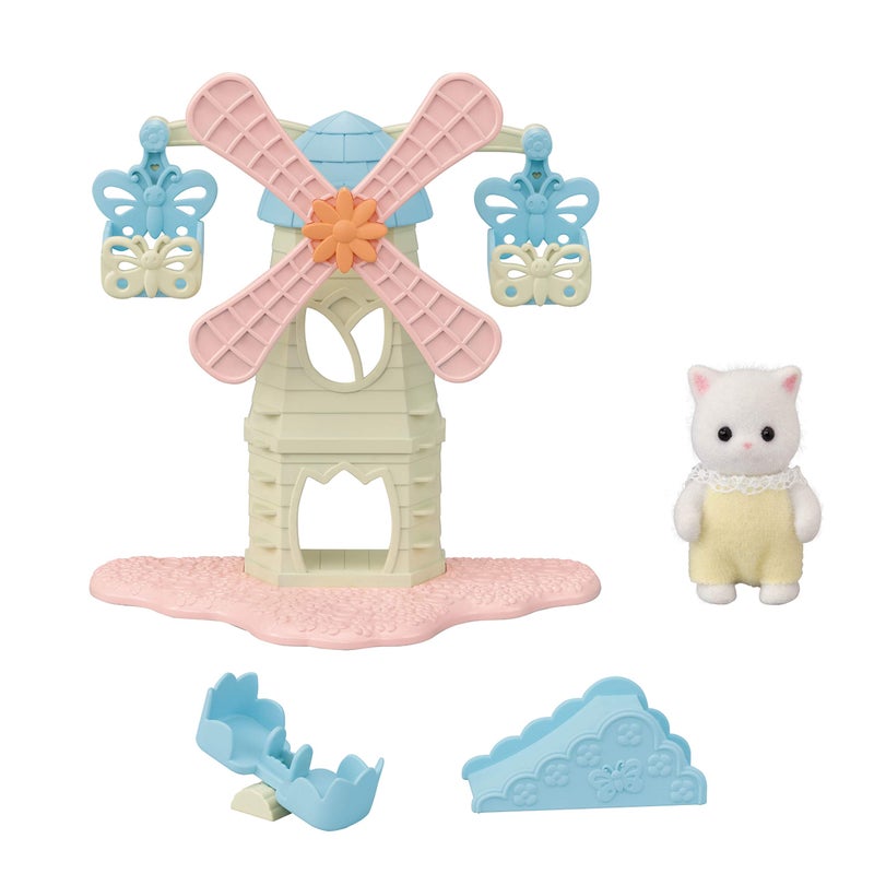 Calico Critters Calico Critters Baby Windmill Park, Dollhouse Playset with Persian Cat Figure Included includes windmill with swing, slide, seesaw and figure Medium  - Image 1