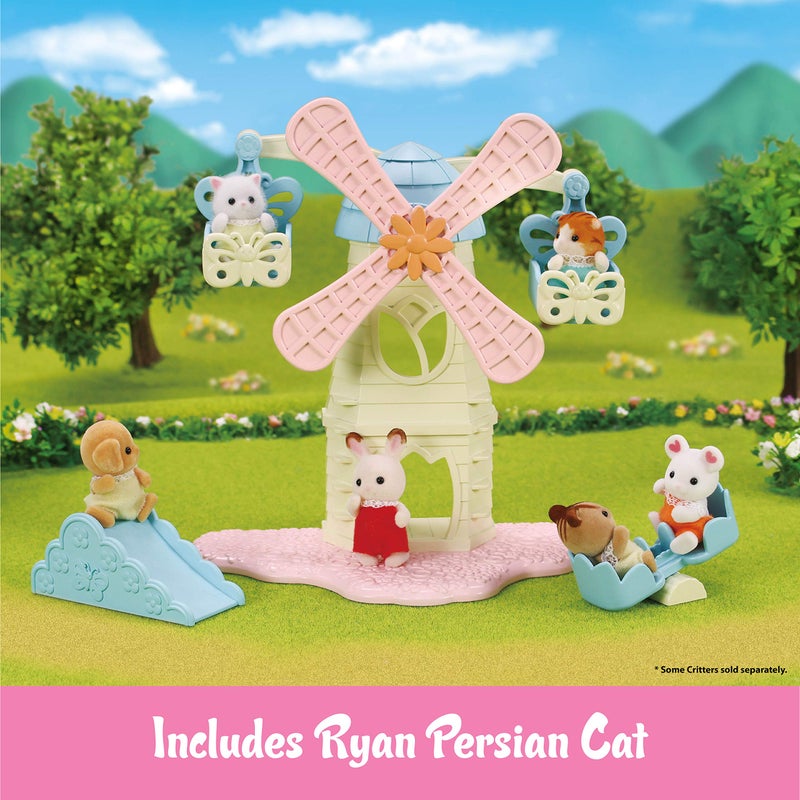 Calico Critters Calico Critters Baby Windmill Park, Dollhouse Playset with Persian Cat Figure Included includes windmill with swing, slide, seesaw and figure Medium  - Image 3