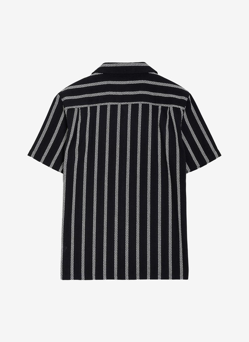 French Connection Men's Black/White Ss Ant Stripe Combo Holiday Shirt - Image 4
