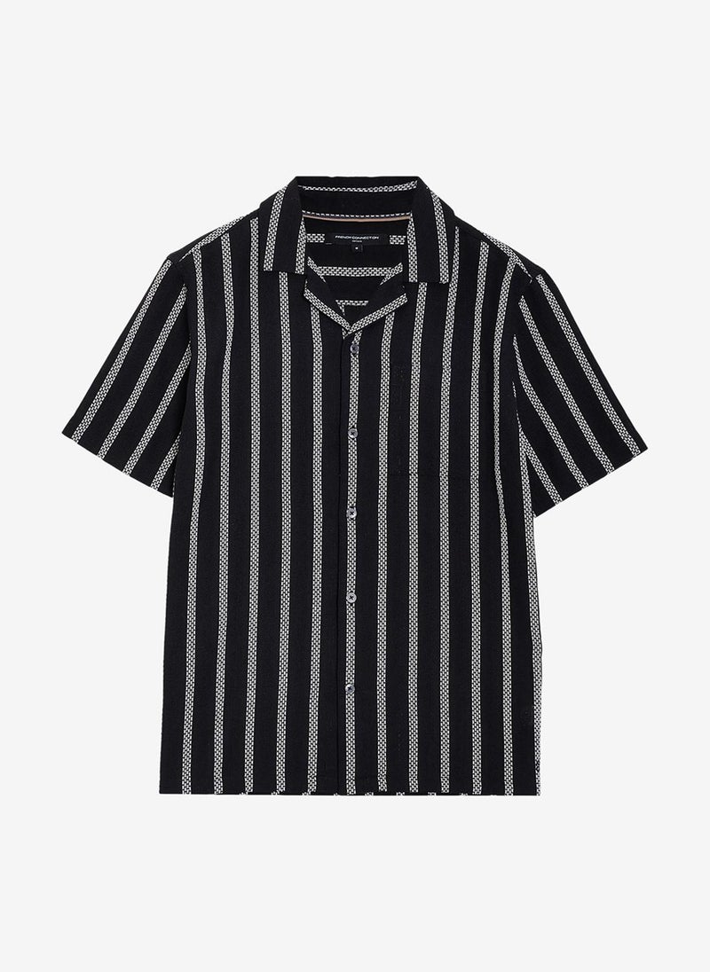 French Connection Men's Black/White Ss Ant Stripe Combo Holiday Shirt - Image 3