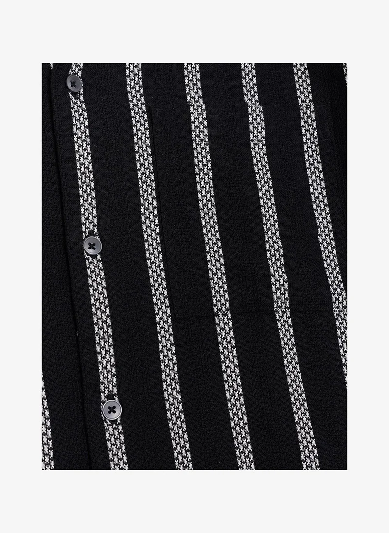 French Connection  Men's Black/White Ss Ant Stripe Combo Holiday Shirt for Men | Best Price UAE
