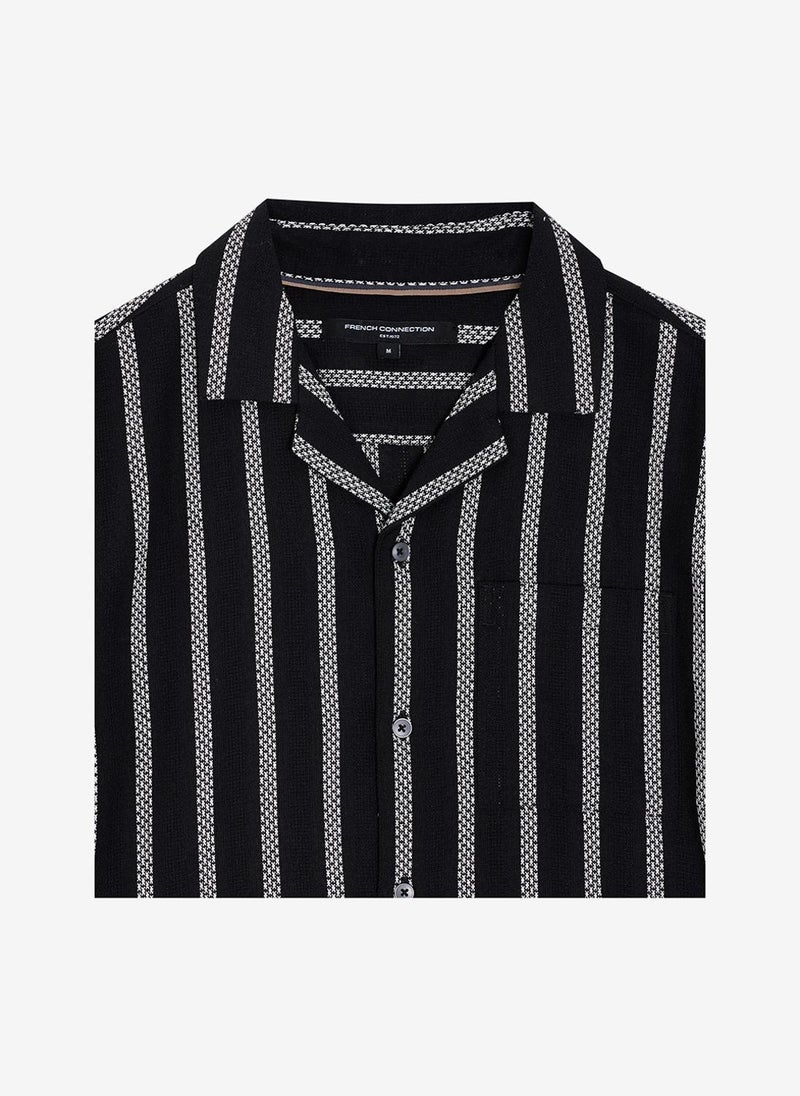 French Connection Men's Black/White Ss Ant Stripe Combo Holiday Shirt - Image 5