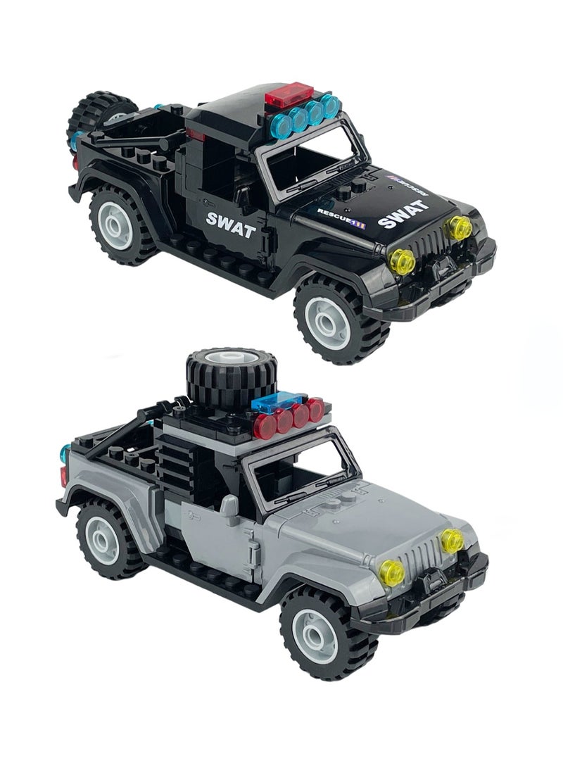 Children's Black Police Car, Gray Jeep Model Small Particle Building Block Toy Ornaments  - Image 1