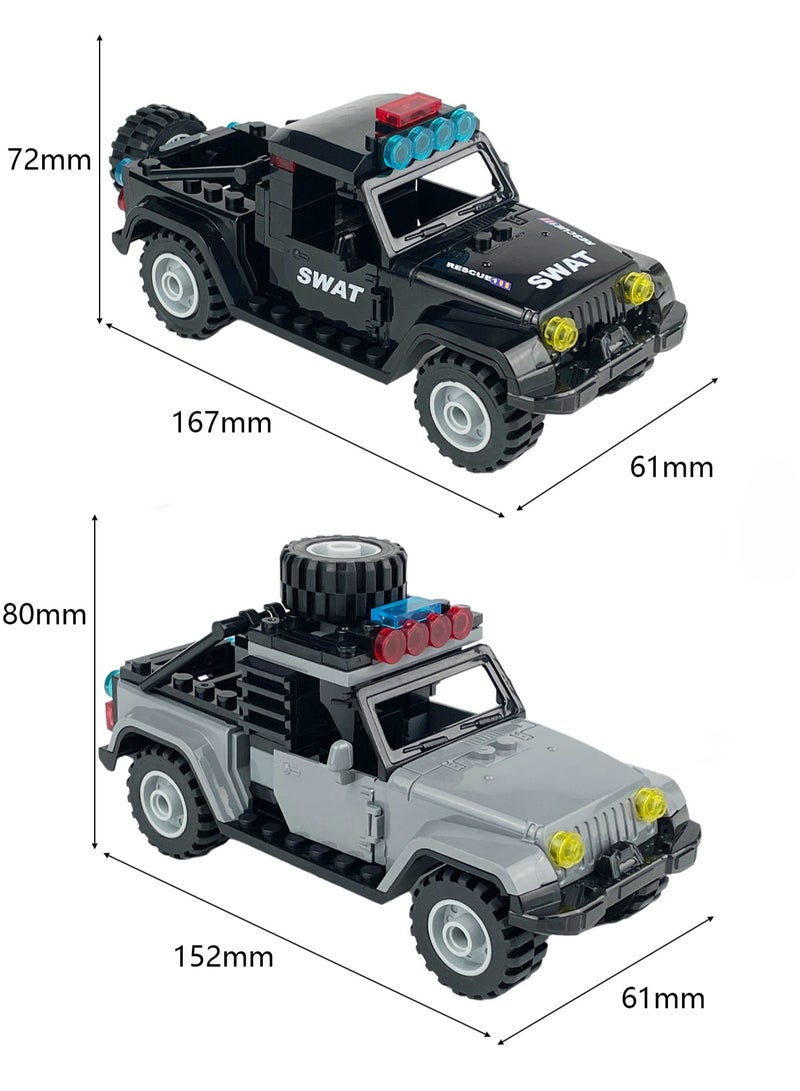 Children's Black Police Car, Gray Jeep Model Small Particle Building Block Toy Ornaments  - Image 2