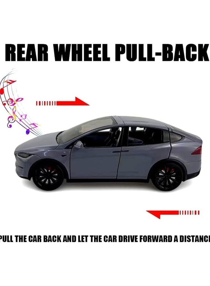 1:24 Scale Tesla Model X Alloy Car Model Kids Diecast Toy Car, Tesla Car Model X Gullwing Door, Pull Back Alloy Car with Light and Music, Gift for Boys and Girls (Gray) - Image 4