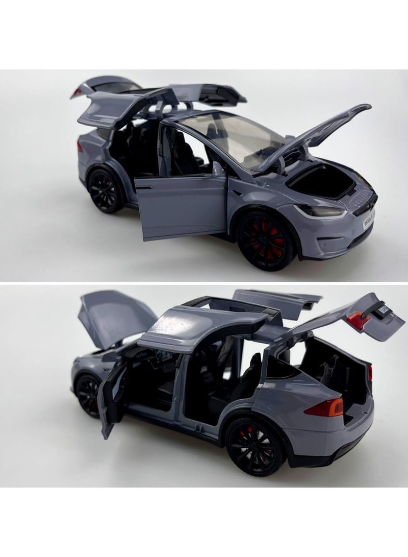 1:24 Scale Tesla Model X Alloy Car Model Kids Diecast Toy Car, Tesla Car Model X Gullwing Door, Pull Back Alloy Car with Light and Music, Gift for Boys and Girls (Gray) - Image 3