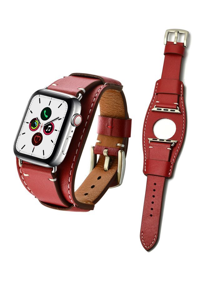 إسكدنيا سوار بديل لساعة أبل السلسلة 1/2/3/4/5 مقاس 42/44 مم أحمر برغندي - Image 2