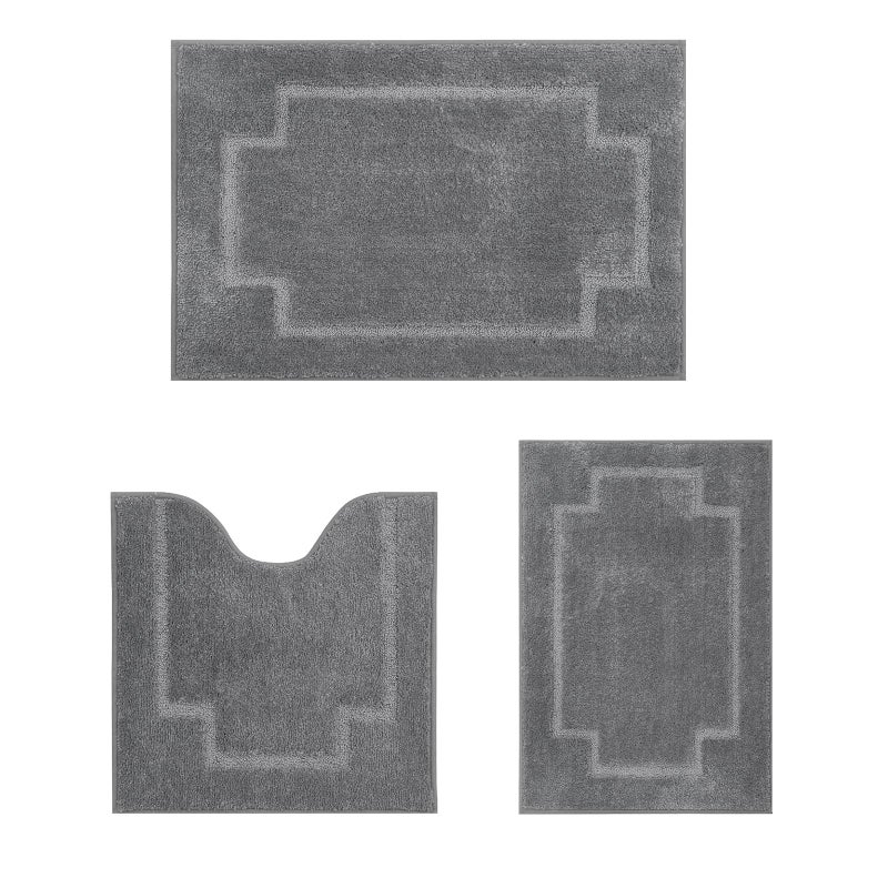 CNNJ Bath Rugs Set 3 Pieces Bathroom Mat Soft Absorbent Plush Shaggy Soft Floor Non Slip Shower Bath Tub Machine Washable Charcoal