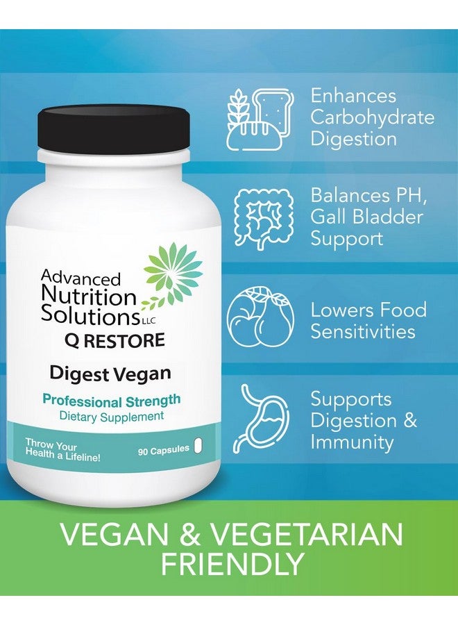 Advanced Nutrition Solutions Q Restore Digest Vegan- Vegan & vegetarian Digestive enzymes. Builds gut immunity & supports gallbladder. CereCalase, Bromelain, Cellulase & Papain For Men & Women 90 caps - Image 2