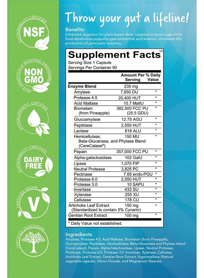 Advanced Nutrition Solutions Q Restore Digest Vegan- Vegan & vegetarian Digestive enzymes. Builds gut immunity & supports gallbladder. CereCalase, Bromelain, Cellulase & Papain For Men & Women 90 caps - Image 3